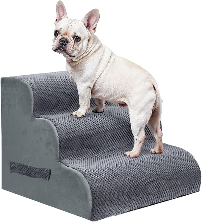 PAWSCRAT Pet Stairs for Dogs 3-Step, 15.7" H Pet Stairs for High Bed, Couch Sofa & Chair, 30D Material Soft Foam Dog Steps with Non-Slip Bottom Surface Removable Washable Cover, Grey