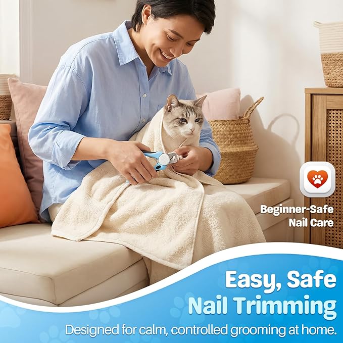 Flexzion Pet Nail Clippers for Dogs & Cats - Stainless Steel Blade Cat Nail Trimmer with Stored Nail File, Safety Guard, Easy Grip Handle - Dog Nail Clippers for Large Dogs, Medium Small Breeds, Blue
