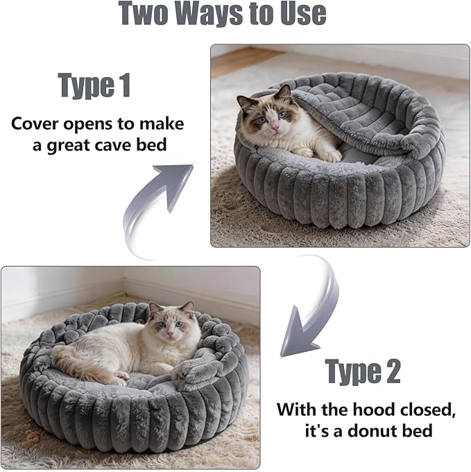 Cat Beds for Indoor Cats, 2 in 1 Cat Cave Bed Kitten Bed for Small Pets, Small Dog Bed with Cover, Pet Bed for Puppy and Kitten with Anti-Slip Bottom-Dark Gray-20 inches