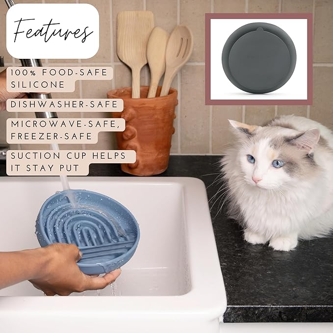 Should We Go? - The Slowdown Bowl Silicone Slow Feeder for Cats & Kittens, Slow Eating Mealtime Solution with Modern Lick Mat Design, Reduces Gulping, Fits 1 Cup 6” Across x 1.25” Tall, Small-Tan