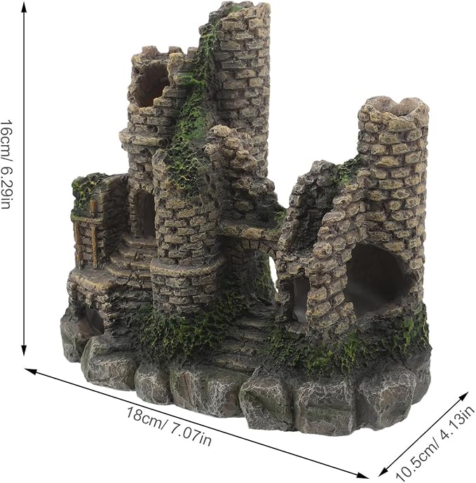 HOMSFOU Realistic Resin Castle Fish Tank Decoration with Sturdy Material and Layered Aquarium Effect Hideout for Fish and Reptiles for Home Aquarium Decor