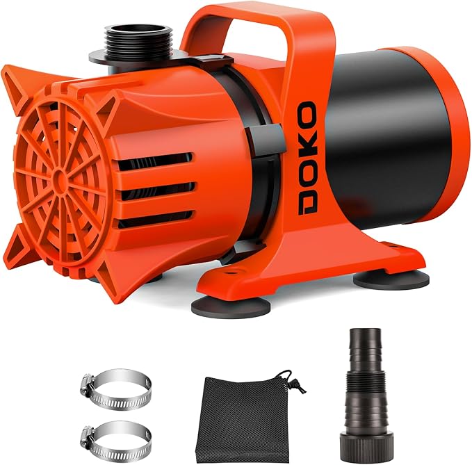 DOKO 5200GPH Submersible Water Pump, 180° Ajustable Pond Pump with 20FT Power Cord 310W Ultra Quiet Aquarium Pump for Pond, Fountain, Waterfall, Fish Tank, Hydroponic, Statuary, Orange Black