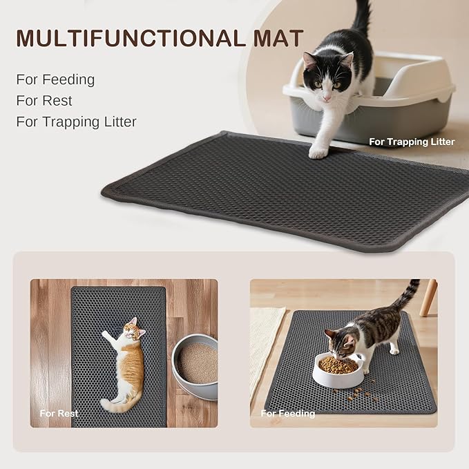 29.9'' x 35.8''Inch Larger Cat Litter Mat, Double Layer Waterproof Proof Litter Box mat, Non-Slip Design, Reduces Litter Scatter, Easy to Clean Grey Cat Litter Mat