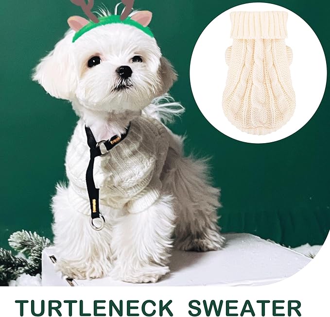 2 Pack Dog Sweaters for Small Dogs, Chihuahua Yorkie Sweater, Puppy Clothes Winter Warm Pullover Clothing, Pet Cat Cold Weather Puppy Cold Outfits (Beige+Purple X-Small)