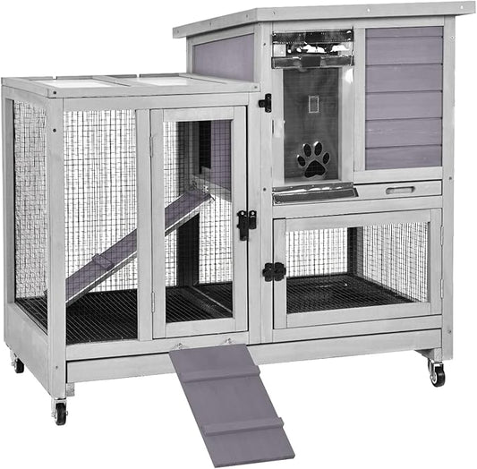 Indoor Rabbit Bunny Hutch Outdoor, Guinea Pig Cages with Removable Bottom Wire Netting - Easy Clean