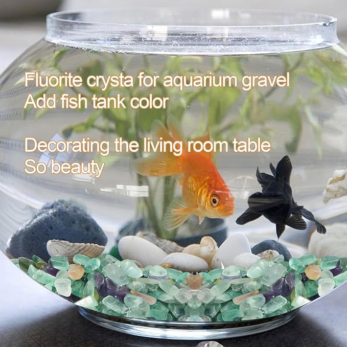 gemshan 2lb Fluorite Crystal Aquarium Gravel Natural Crushed Crystal Chip Bulk 7mm-9mm Irregular Gem Rocks for Home Decoration Fish Tank Colorful Gravel Filler Bottom Ornament