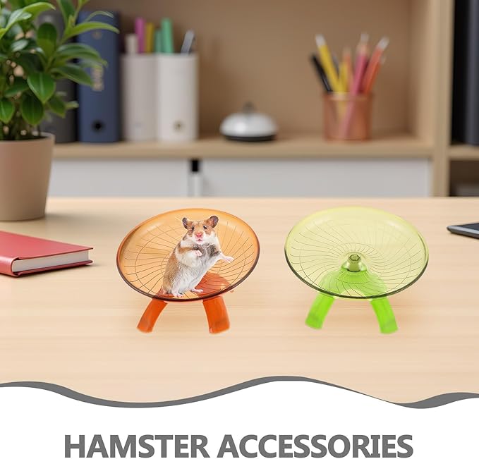 HOMSFOU Silent Hamster Running Wheel and Flying Saucer Spinner, Pet Cage Exercise Wheel for Gerbils and Mice, Quiet Small Animal in Vibrant Orange and Matcha Green