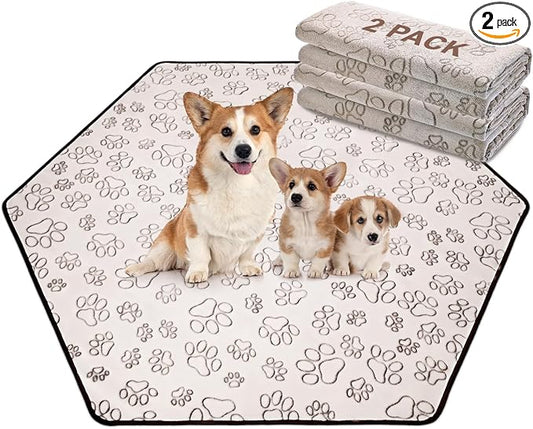Qeils Reusable Puppy Pads, 2 Pack Washable Pee Pads for Dogs, Specifically Designed for 6 Panels for Dog Playpen Waterproof Non Slip Wee Wee pad, Absorbent & Leakproof Mats for Kennel, Floor 55"x 62"