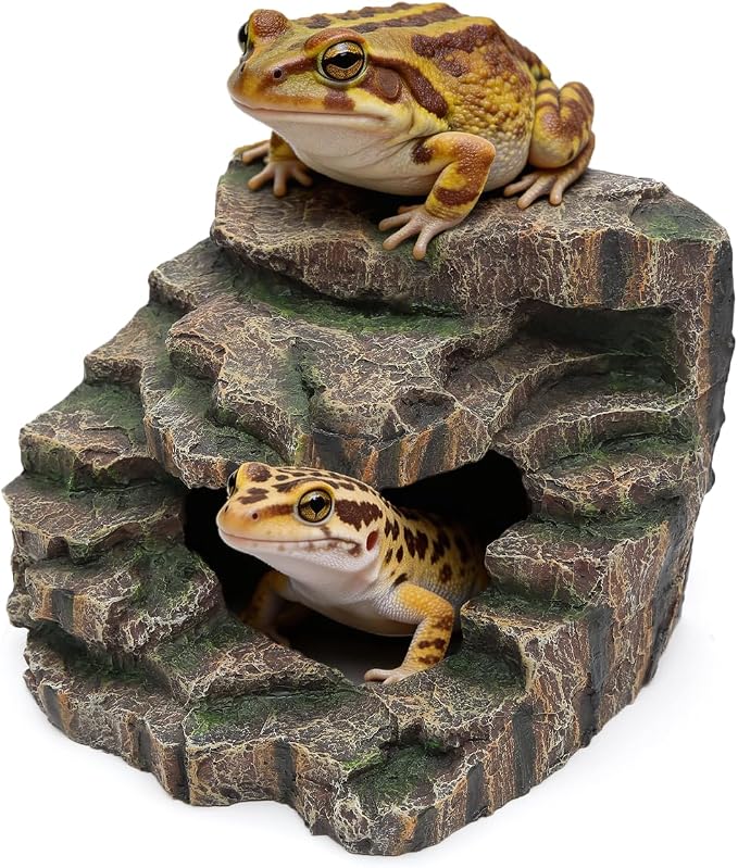 Large Reptile Hide and Basking Platform, Resin Rock Cave for Geckos, Frogs, Turtles and Lizards
