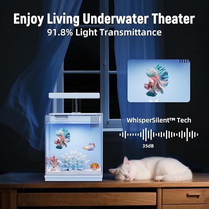 AQUASMITH Betta Fish Tank, 2 Gallon All-in-One Aquarium Kit with Filtration & LED Light, Self-Cleaning Aquarium for Beginners, Kids, Gifts for Men, Teen Boys