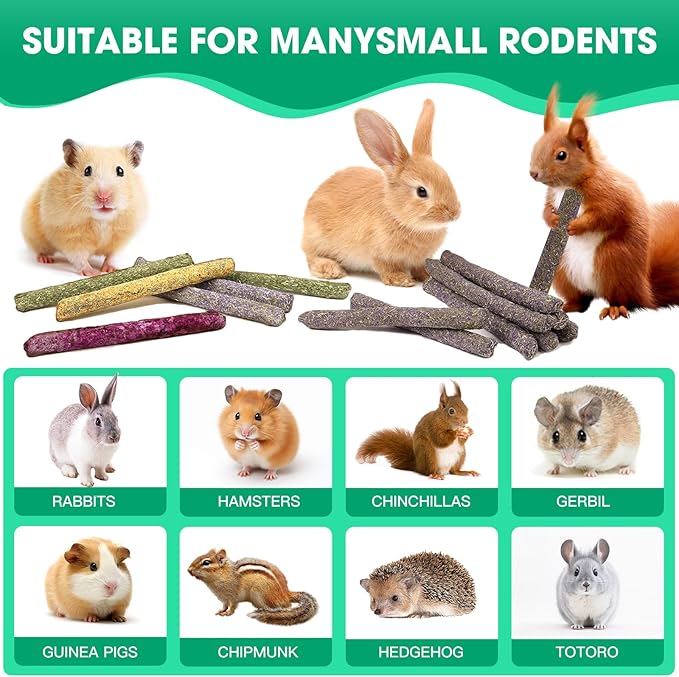 Jorewood 33 Pcs Rabbit Chew Sticks, Rabbit, Guinea Pig Toys, Natural Timothy Grass Molar Teeth Stick, Mixing Flowers Chewing Toy, Small Animals Treats