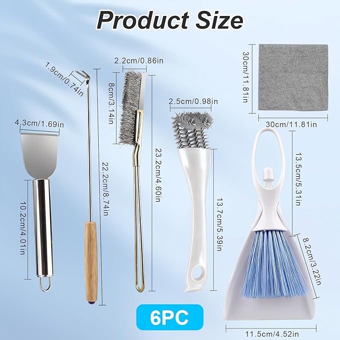 6 PCE Set Bird Cage Cleaner with Cleaning Towel, Stainless Steel Poop Remover & Cage Cleaning Brush Tools, Complete Bird Cage Accessories for Parakeet & Small Animal Cage Cleaning