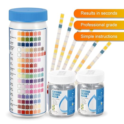 AAwipes Drinking Water Test Strips 17 in 1 50 Strips + 2 Bacteria Tester Kits, Complete Water Testing Kits for Home, Well, Tap Water, City Water, Flood Water Testing Strips (K03-50)