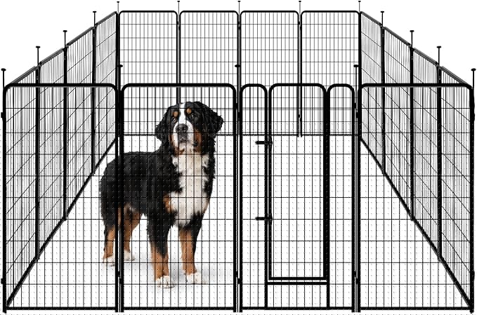 Amazon Basics Dog Playpen, 16 Panels Metal Fence with Door, Foldable for Indoor and Outdoor Use, Suitable for Small to Medium Sized Dogs, 48 Inch Height, Black