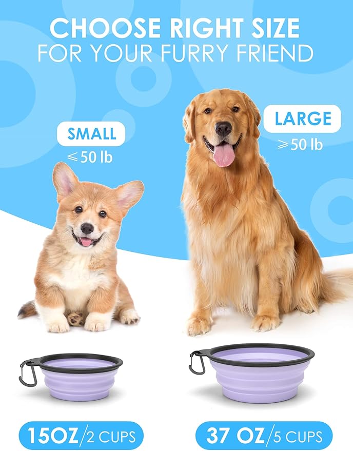 Aonkey Collapsible Dog Bowls with Bottle Carrier, 2 Pack Travel Dog Water Bowl Upgraded Carabiner, One-piece Molded Rim No Fall Off or Crack, Foldable Silicone Portable for Pets Walking Hiking 37oz