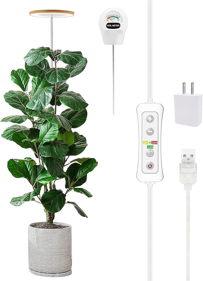 Plant Grow Light, LED Growing Light Full Spectrum for Indoor Plants, Paired with a Soil Tester,Height Adjustable, Automatic Timer, 5V Low Safe Voltage,Idea for Large Plant Light
