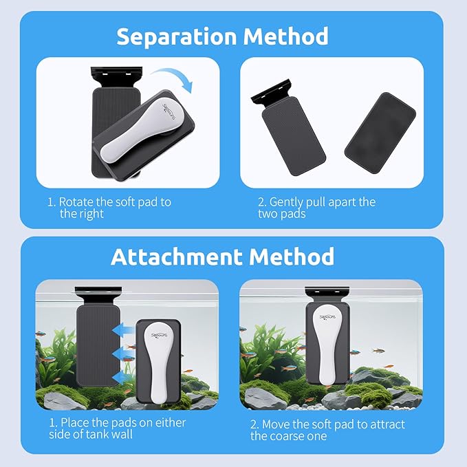 SEAOURA Magnetic Aquarium Cleaner, Dual-Sided Algae Scraper, Floating Anti-Scratch Magnetic Glass Brush for Freshwater & Saltwater Fish Tanks