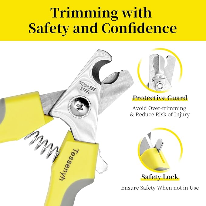 Professional Dog Nail Trimmers, Dog Nail Clippers for Large & Medium Dogs, Cats, and Pets, with Safety Lock and Protective Guard, 6.5 Inches