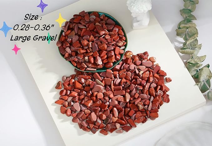 250G Red Jasper Crystals Polished Rocks 0.28-0.35" Tumbled Stones Chips Stone Crushed Crystal Natural Quartz Gem Gravel Home Decoration Aquarium Tank Succulent Plants Vase Filler Landscape Ornament