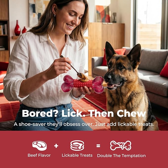 Apasiri Tough Dog Toys for Aggressive Chewers: Beef Flavored Long Lasting Dog Bones for Large Dogs, Indestructible Dog Chew Toys to Keep Them Busy, Large Dog Toys for Medium & Large Breed, Red