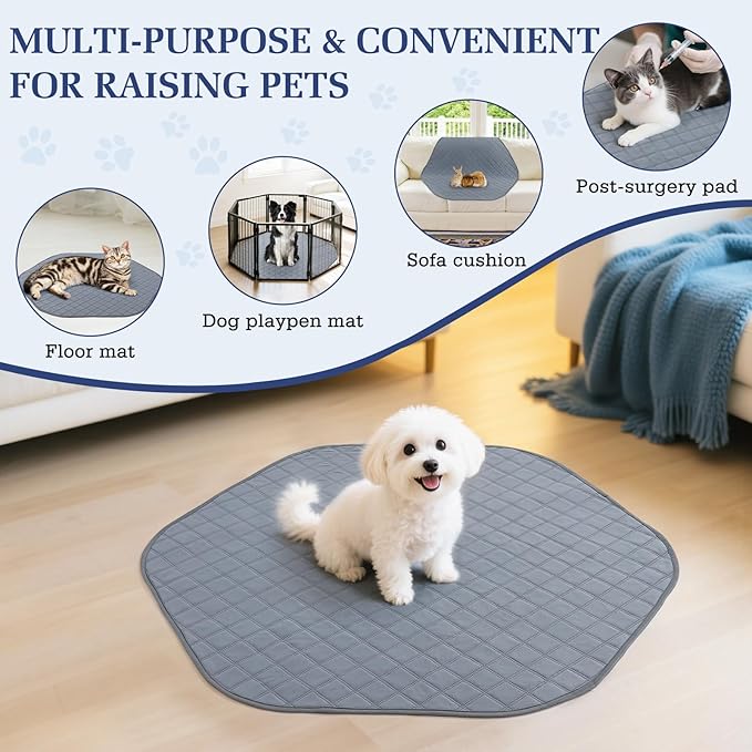 2-in-1 Small Animals Playpen with Pad, Waterproof Small Pet Cage Tent with Reusable Pad, Portable Outdoor Yard Fence with 3 Metal Rod for Chick/Kitten/Puppy/Guinea Pig/Rabbits/Chinchillas, Gray+Gray