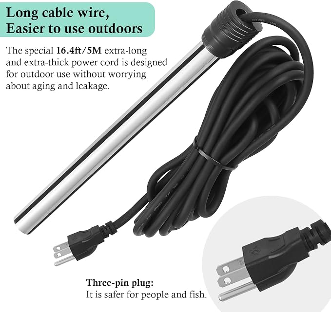 HITOP Outdoor Pond Heater - 150W 300W 600W Aquarium Heater for Small Ponds, Pond De-icer with 16.4Ft Long Cable Wire and Floatable Foam