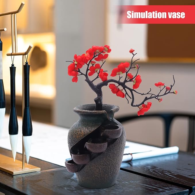 Indoor Fountain Rockery Tabletop Fountain with Flowers | Water Feature Meditation Desktop Fountains for Home Office Decor or Giving 11.8' x 7.1'' x 15.8''