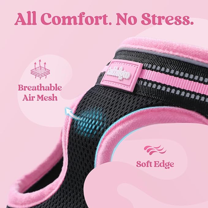 rabbitgoo Cat Harness and Leash Set for Walking Escape Proof, Adjustable Soft Kittens Vest with Reflective Strip for Cats, Comfortable Outdoor Vest, Black & Pink, M