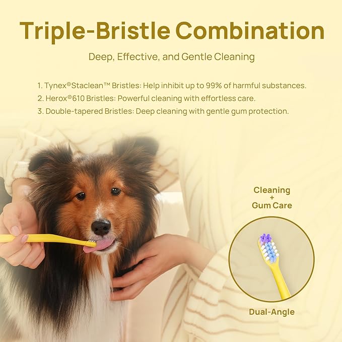 HICC PET Toothbrush for Cats & Small Dogs, Vet-Recommended Ergonomic Pet Toothbrush for Easy Teeth Cleaning, Gentle on Gums, Cat & Dog Dental Care, Improves Oral Hygiene. Toothpaste Not Included