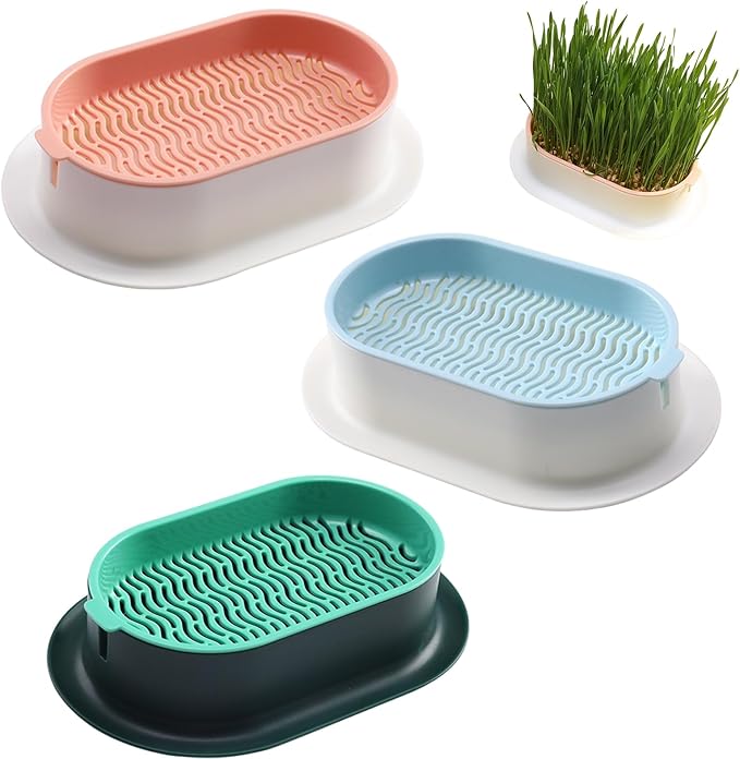Cat Grass Planter, Hydroponic Cat Grass Box Trays for Sprouts Growing Kits, Indoor Gardening System for Pets, Soil-Free Planter(3PCS)