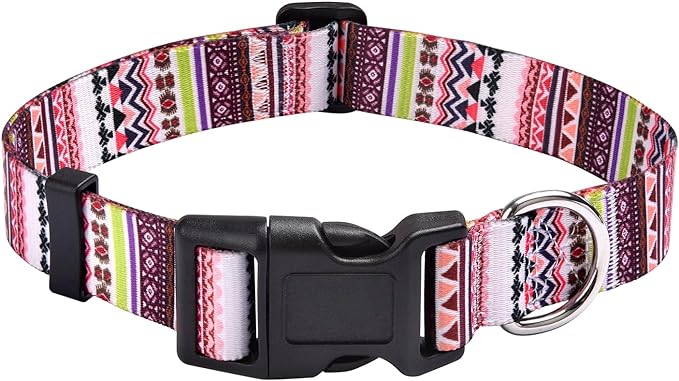 Mihqy Dog Collar with Bohemia Floral Tribal Geometric Patterns - Soft Ethnic Style Collar Adjustable for Small Medium Large Dogs(Pink Bohemia,S)