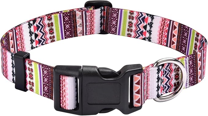 MarukoPet Dog Collar, Adjustable for Small Medium Large Dogs Puppy, Cute Design with Bohemia Floral Tribal Geometric Patterns Boys Girls Dog Collar(Pink Bohemia-XS)