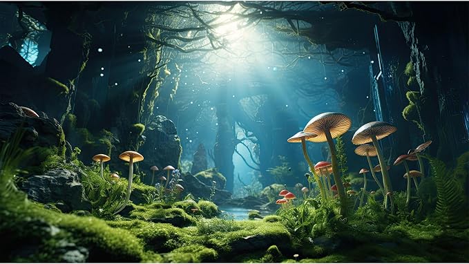 Forest Mushroom Aquarium Background Underwater Stream Fish Tank Background Tropical Jungle Style Mushrooms with Lush Moss Reptile Tank Backgrounds Rainforest Reptile Enclosure Backgrounds 24x12in