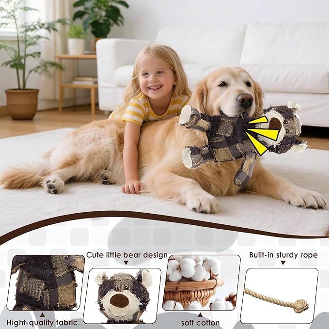 MAXBECK Dog Companion for Heavy Chewers- Indestructible Robust Bear Dog Toy, Resistant Squeaky Dog Toys for Heavy Chewers, Unbreakable Stuffed Plush Dog Toys for Aggressive Chewers (E-Navy+Purple)