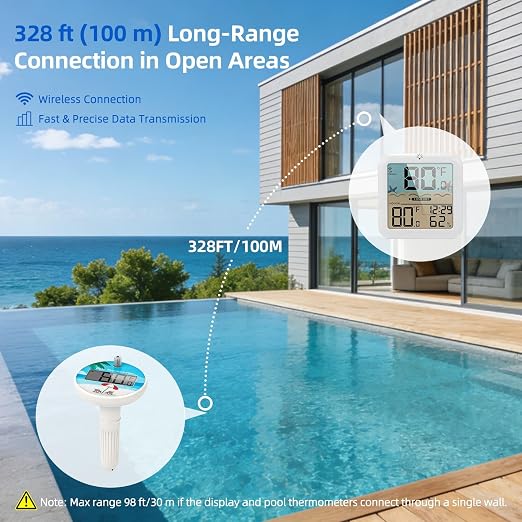 AHJ Wireless Digital Pool Thermometer Floating for Pool Swimming Hot Tub | Water Temperature Thermometer IPX8 Digital Wireless Pool Thermometer with Indoor Temperature for Aquariums Spa Hot Tub