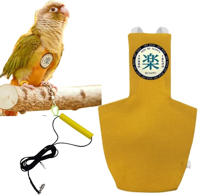 MANON ROSA Bird Diapers Leash Set Washable Reusable Handmade Flight Suit Waterproof Inner Layer - Protective Parrot Nappy Clothes Parakeets Macaws Budgies Canaries (Yellow2,Ring-Necked Parakeet)