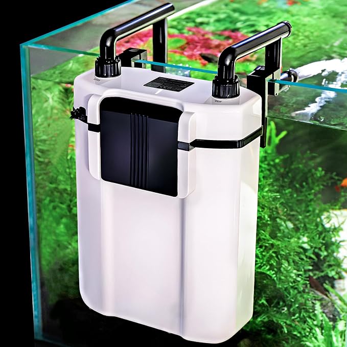 hygger Aquarium Hang On Back Canister Filter, Adjustable Flow Quiet Fish Tank Filter with Oil Skimmer,3 Outlet Nozzles,Filter Sponges & Ceramic Balls(7W,≤10 Gallon)