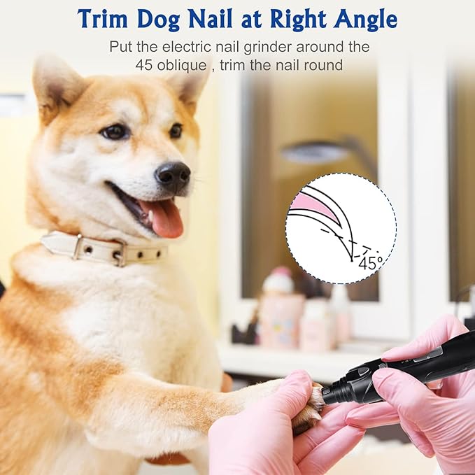 Petsaunter Dog Nail Grinder, 3 Grinding Heads, 2-Speed, LED Light, Touch-Switch, TypeC, Quiet, Low-Vibration, Dog Nail Trimmers for Large,Medium,Small Dogs & Cats with Hard/Thick Nails (U-Dark Blue)