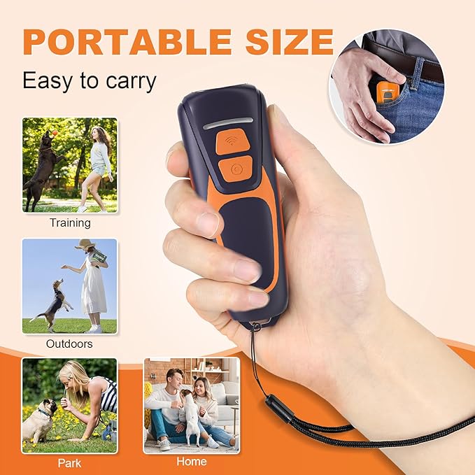 Dog Bark Deterrent Devices, Ultrasonic Anti Barking Device for Dogs, Up to 50FT Long Range Rechargeable Bark Control Safe for Dogs & Human Portable Indoor Outdoor