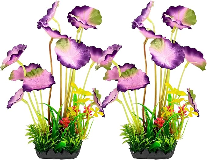 Silk Aquarium Plants 2-Pack 9.1 Inches(Purple) | Soft non-toxic silk, realistic and fade-resistant, weighted base, easy installation, for tanks.