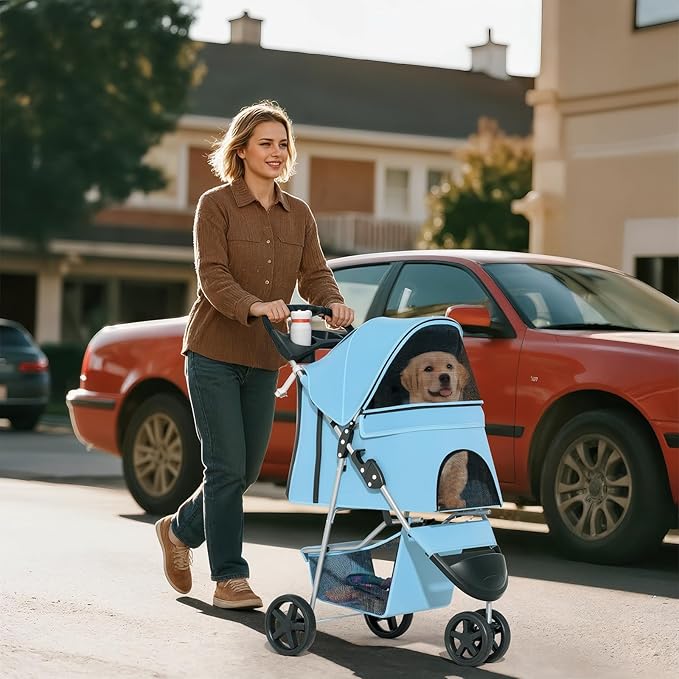 Pet Stroller for Small Dogs 10 lbs, Dog Stroller for Medium Dogs 30 lbs, Cat Strollers for 2 Cats, 3 Wheels Foldable Jogger Puppy Stroller with Storage Basket and Cup Holder, Mint
