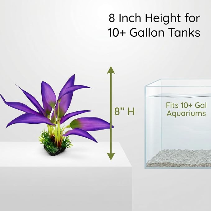2 Pack Silk Aquarium Plants, 8 Inch Fish Tank Decor | Artificial Fish Tank Plants, Stable Rock Base, Soft Fabric Leaves, For Betta, Goldfish, Tropical Freshwater Aquariums