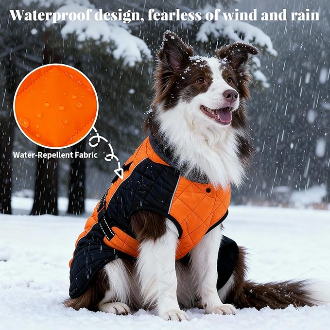 Dog Coat Dogs Jacket Waterproof Reflective Adjustable Dog-Winter Coats for Small/Medium/Large Dogs Dachshund Coat-(Orange, X-Large)