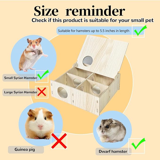kathson Wooden Hamster Maze Tunnel Toy with Cover, Wooden Hamster Hideout Multi Chamber Exploring Toy Small Animal Tubes & Tunnels for Gerbil Rat Mice
