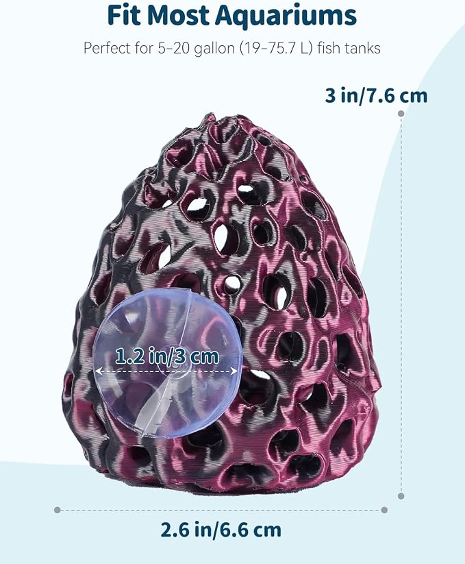 Uniclife Shrimp Cave, Shrimp Hides for Aquarium, Realistic Plastic Aquarium Coral Rock Decorations with Suction Cup, Betta Hideout Tank Accessories for Fish Tank Decor, Purple-to-Black Gradient