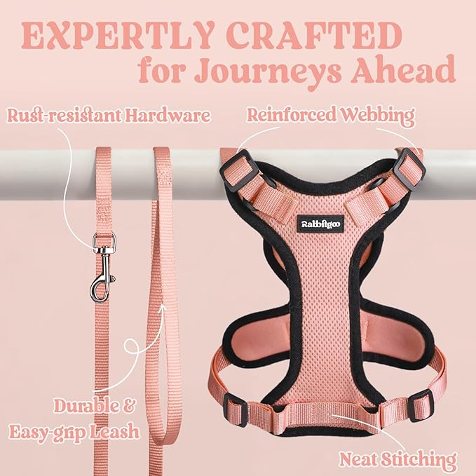 rabbitgoo Cat Harness and Leash for Walking, Escape Proof Soft Adjustable Vest Harnesses for Cats, Easy Control Breathable Reflective Strips Jacket, Light Salmon Pink, XS