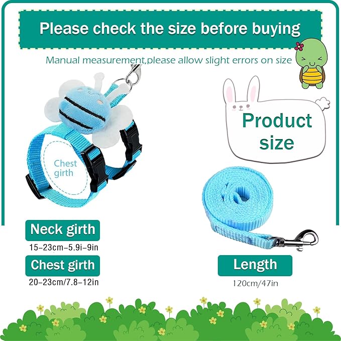 4 Sets Leash Set Small Pet Cute Vest Harness Leash and Adjustable Bunny Rabbit Harness with Decoration for Bunny Ferret Small Pets(Bees)
