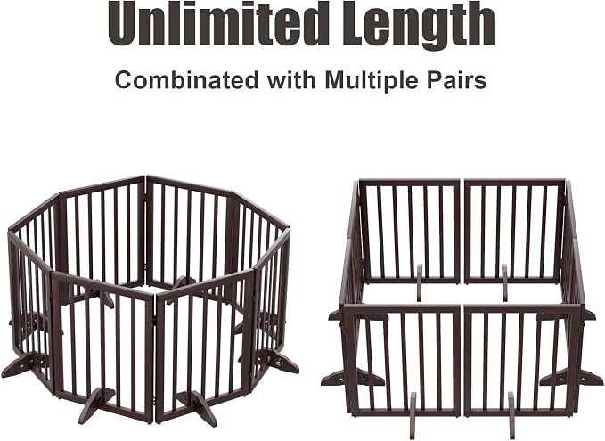 Semiocthome Freestanding Dog Gates for The House Extra Wide with 4 Panels and 4 Support Feet, 24" H Foldable Pet Gate for Stairs, Wooden Expansion Doggy Gates for Doorways, Fit Opening Up to 74" W