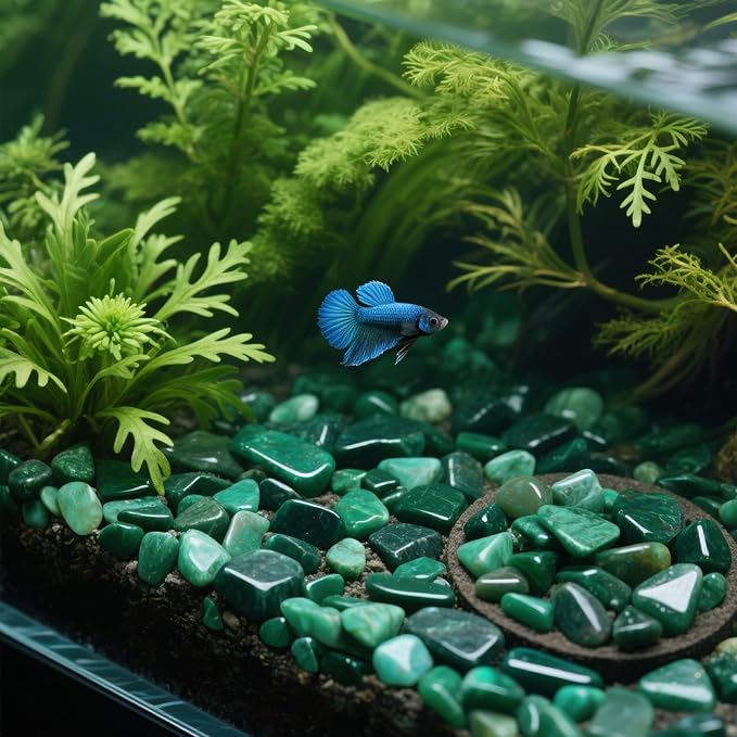 Aquarium Decor Gravel 0.96LB Natural Pebbles Fish Tank Stones Vase Filler Succulent Rocks Polished Crushed Bulk Irregular Shaped - Green