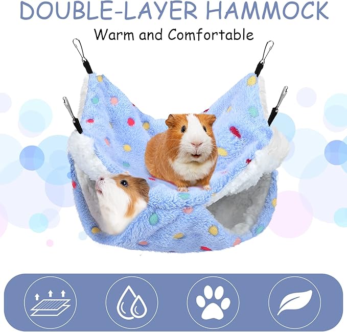 BOAO 2 Pcs Guinea Pig Rat Hammock Guinea Pig Hamster Ferret Hanging Hammock Accessories for Small Animals Chinchilla Parrot Sugar Glider Ferret Squirrel (Hot Pink,Blue,Dot Pattern)